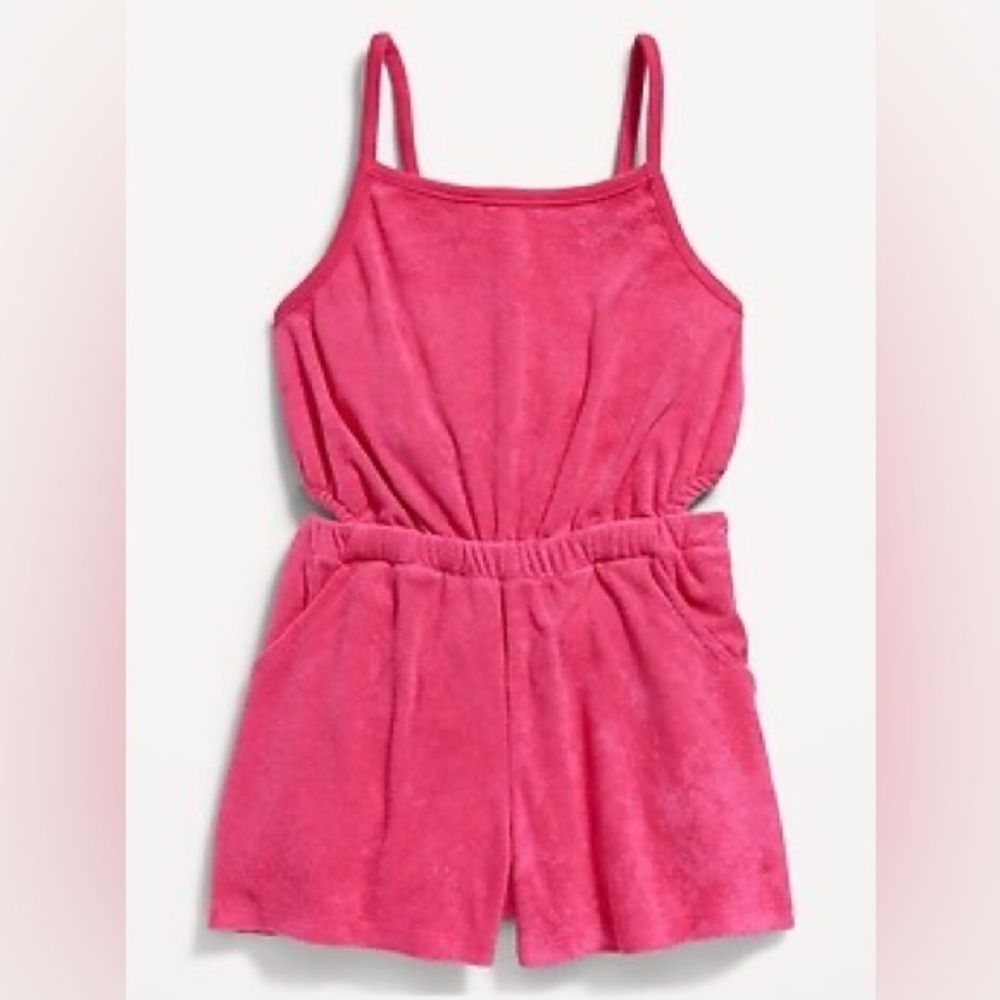 Old Navy Girls Terry Side-CutOut Cami Romper in Flower Trail Pink, XL (14-16)